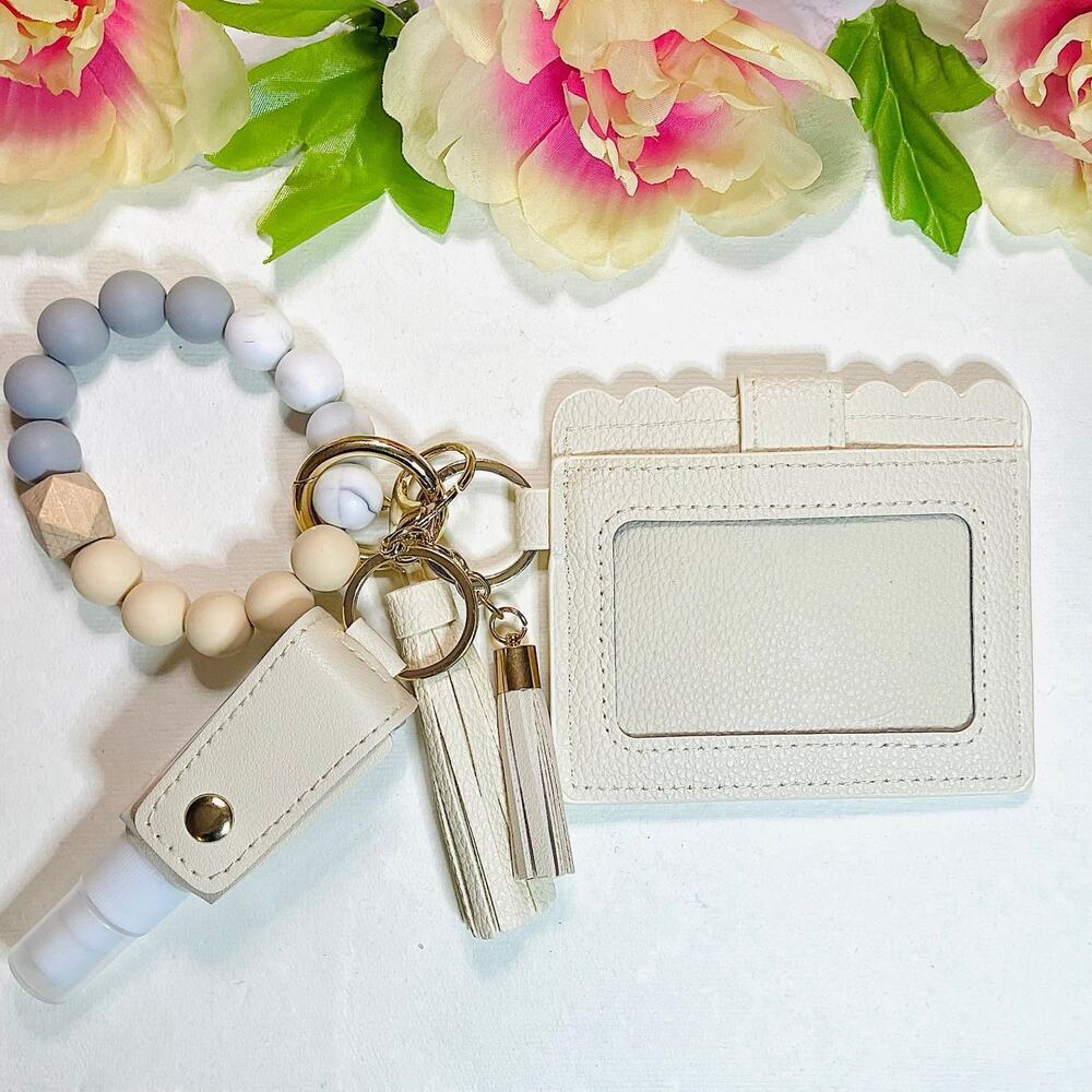 Bracelet Wristlet Card Wallet with Travel size sanitizer case Bundle in Cream - Picture 3 of 5
